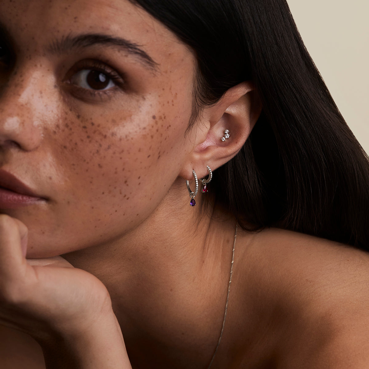 Ruby July Earring Charm in Solid White Gold-Astrid &amp; Miyu