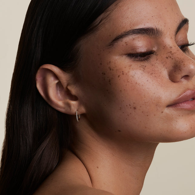 Diamond Pavé Huggies in Solid Gold-Astrid &amp; Miyu