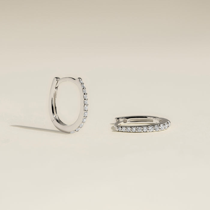 Diamond Pavé Huggies in Solid White Gold-Astrid &amp; Miyu