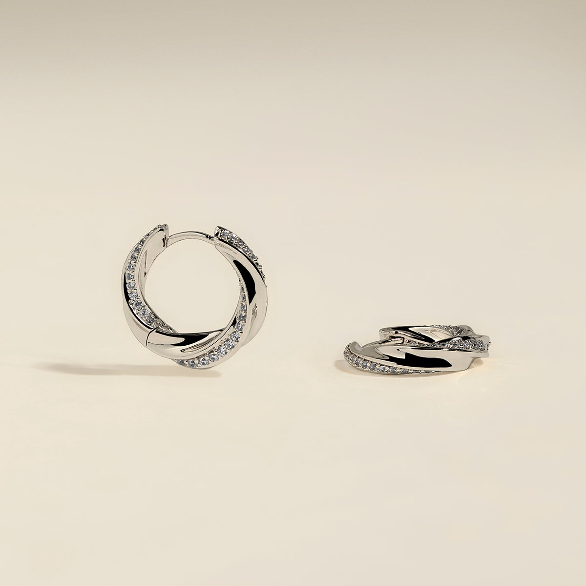 Crystal Cosmic Twist Medium Hoops in Silver-Astrid &amp; Miyu