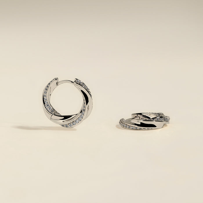 Crystal Cosmic Twist Medium Hoops in Silver-Astrid &amp; Miyu
