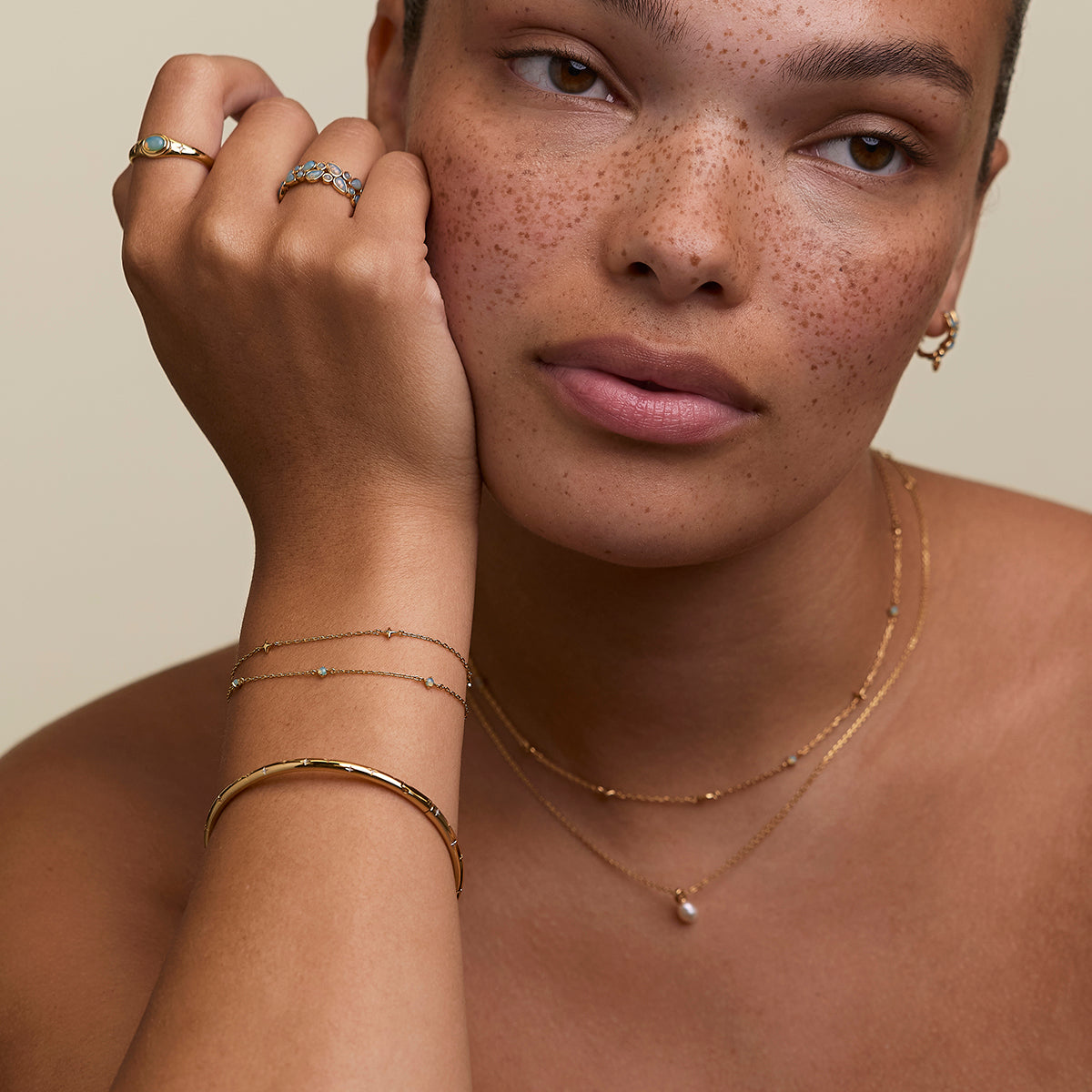 Cosmic Opal Double Bracelet in Gold-Astrid &amp; Miyu
