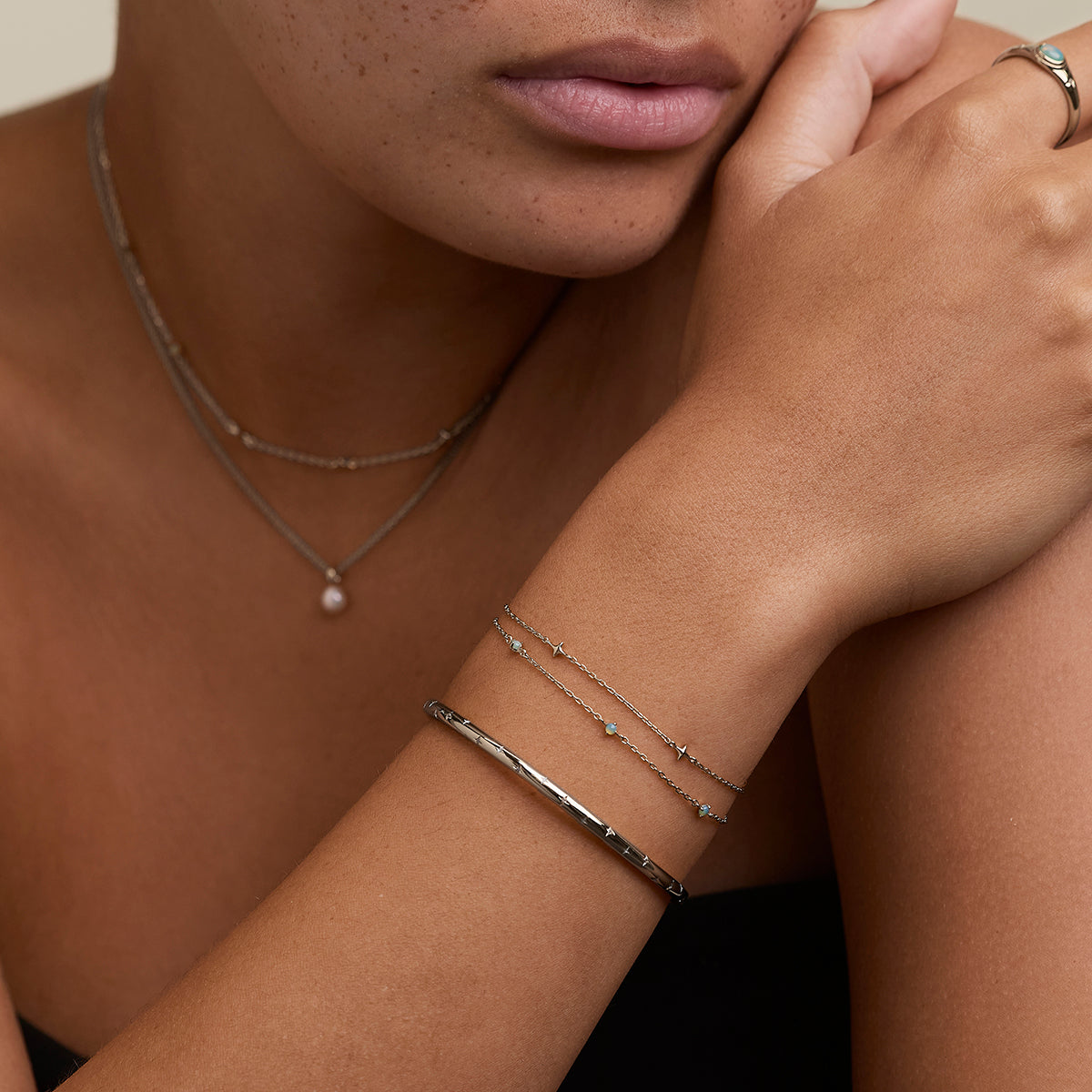 Cosmic Opal Double Bracelet in Silver-Astrid &amp; Miyu