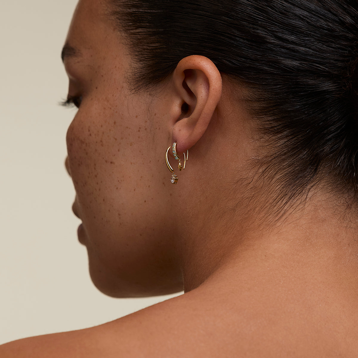 Crystal Charm Hook Earrings in Gold-Astrid &amp; Miyu