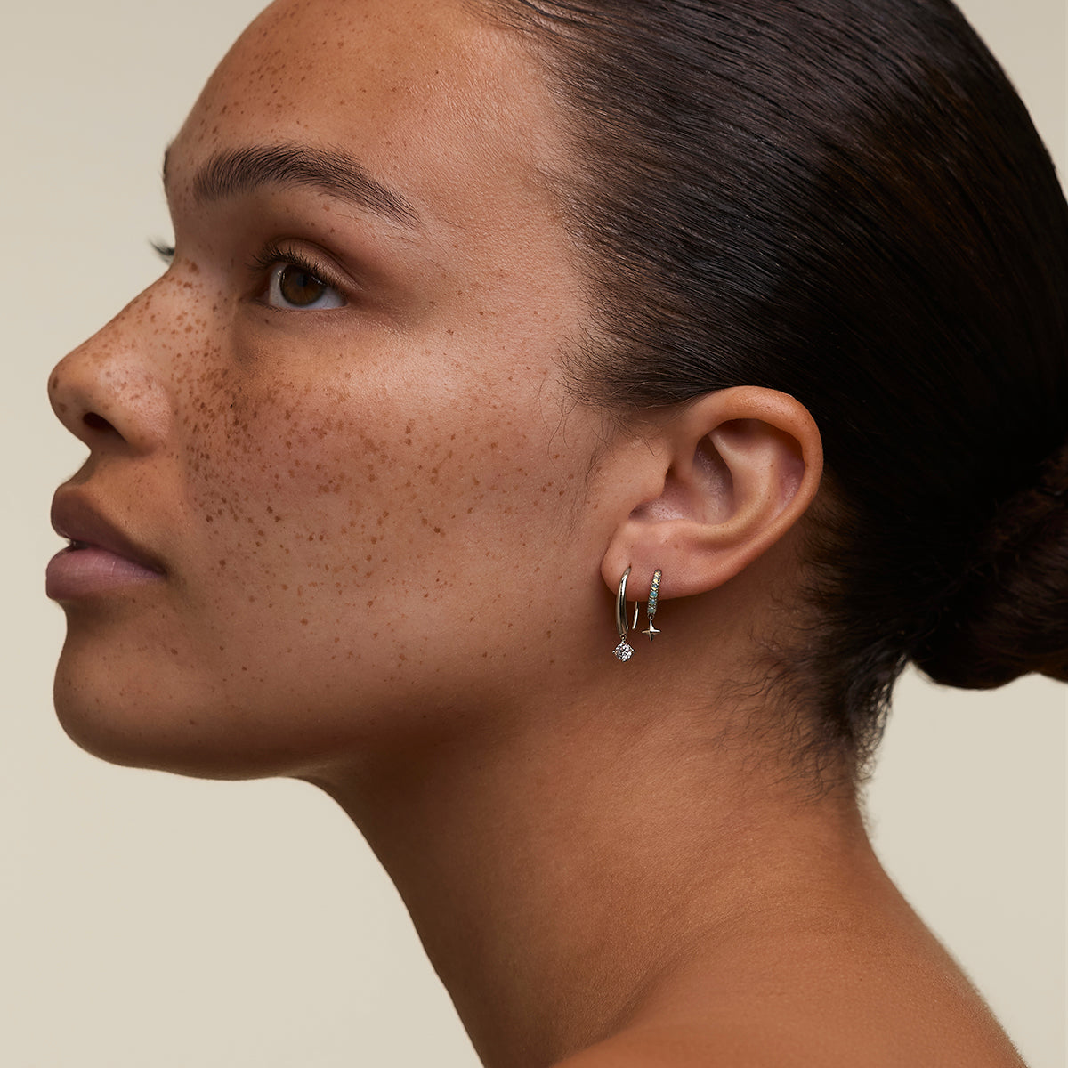 Crystal Charm Hook Earrings in Silver-Astrid &amp; Miyu