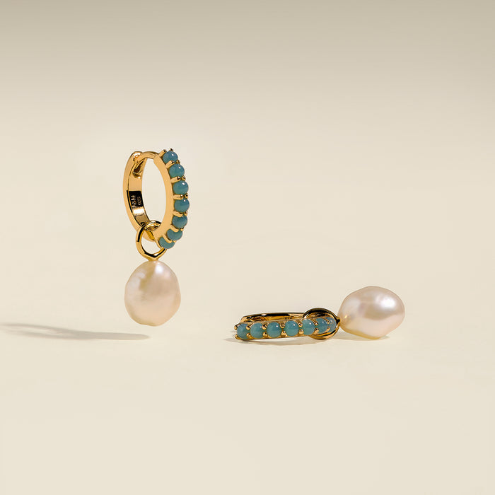 Opal & Pearl Charm Huggies in Gold-Astrid &amp; Miyu