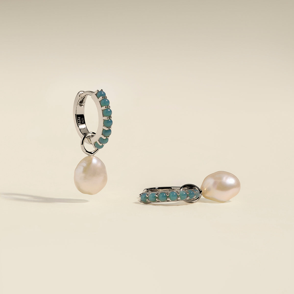 Opal & Pearl Charm Huggies in Silver-Astrid &amp; Miyu
