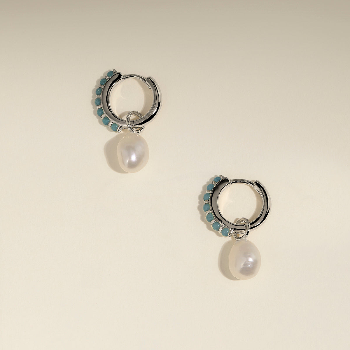 Opal & Pearl Charm Huggies in Silver-Astrid &amp; Miyu