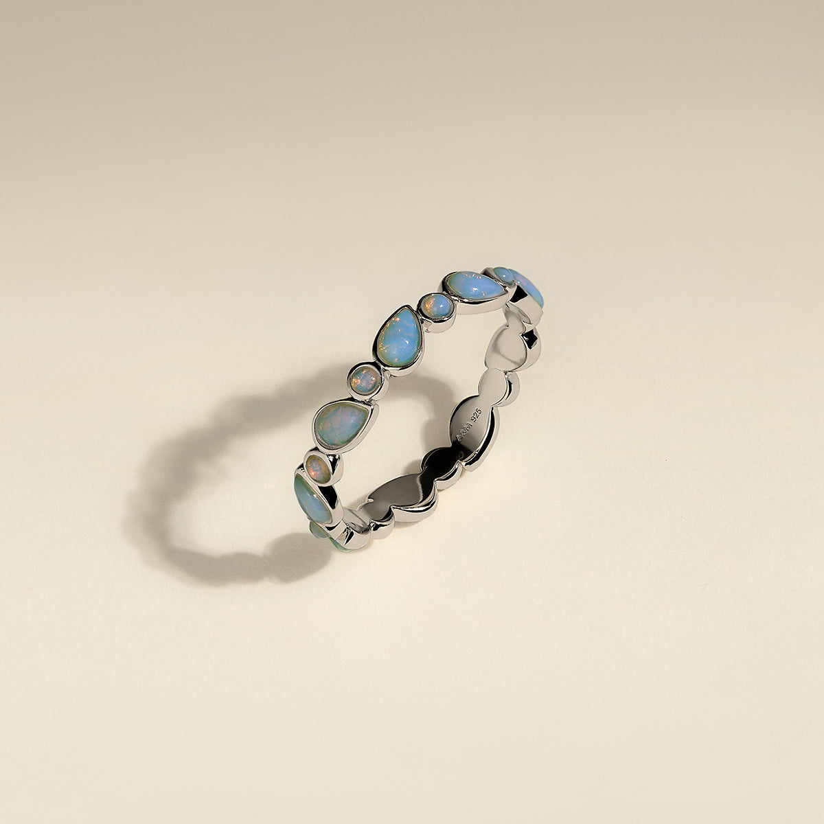 Opal Bezel Band Ring in Silver-Astrid &amp; Miyu