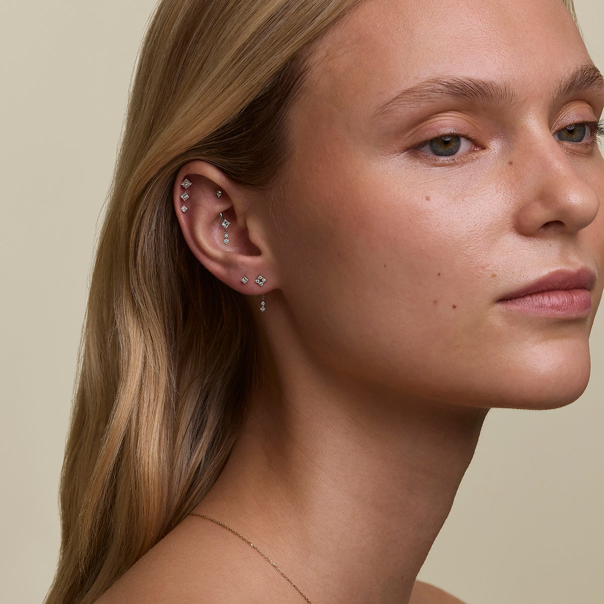 Diamond Charm Rook Bar in Solid White Gold-Astrid &amp; Miyu