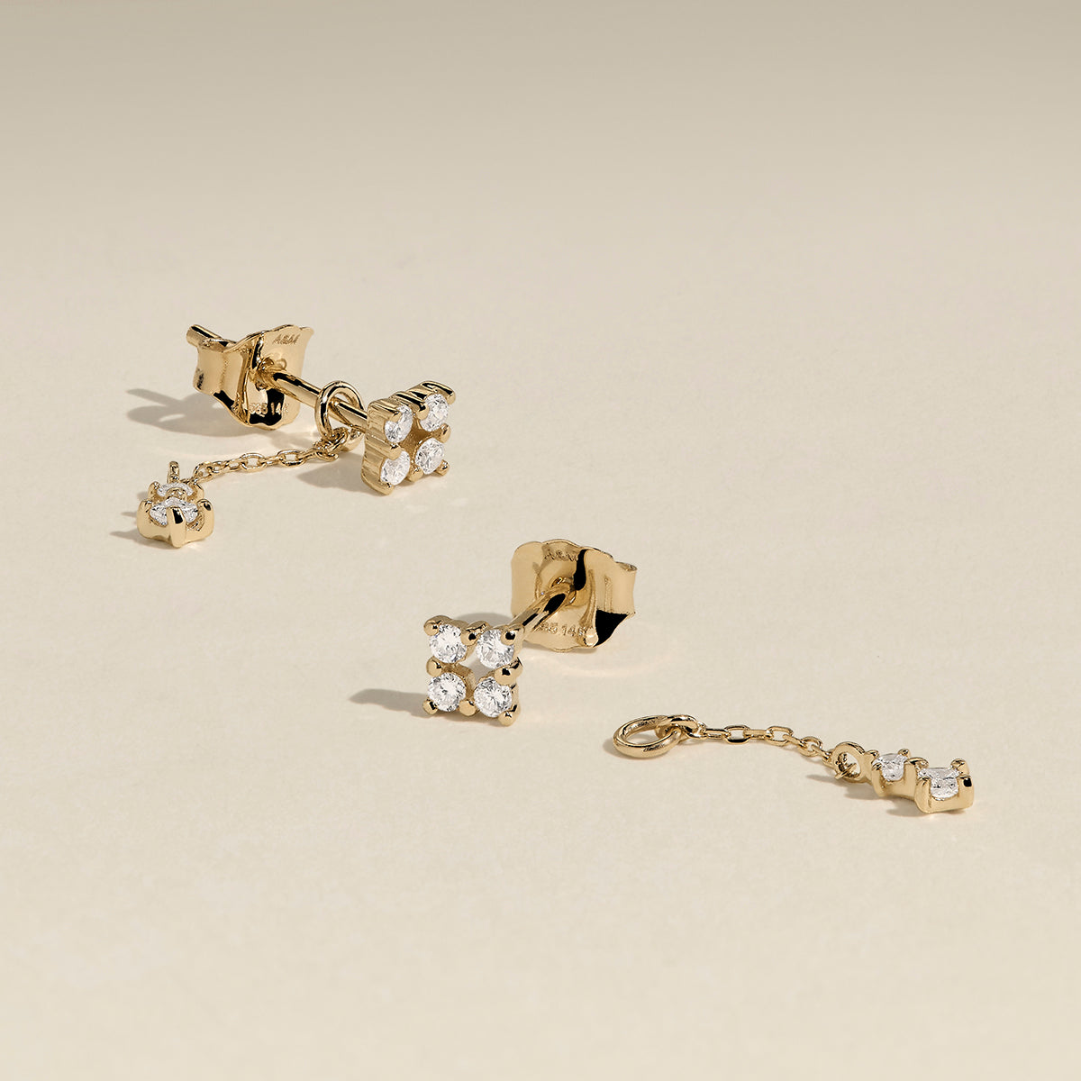 Cosmic Diamond Chain Studs in Solid Gold-Astrid &amp; Miyu
