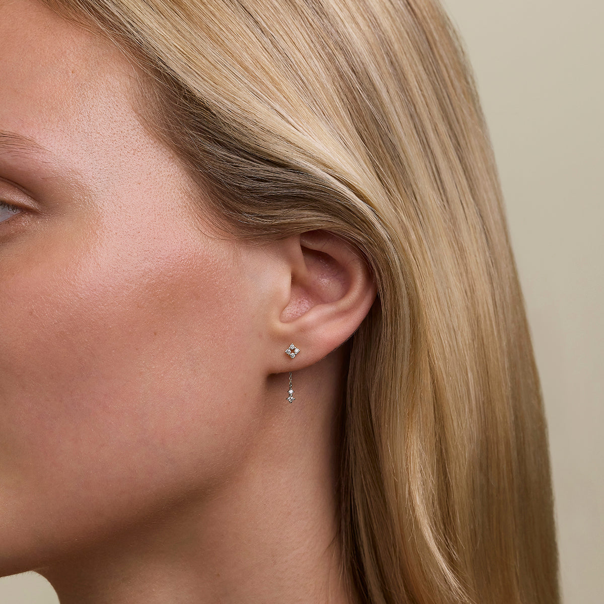 Cosmic Diamond Chain Studs in Solid White Gold-Astrid &amp; Miyu