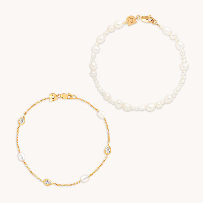 Pearl Bracelet Stacking Set in Gold-Astrid &amp; Miyu