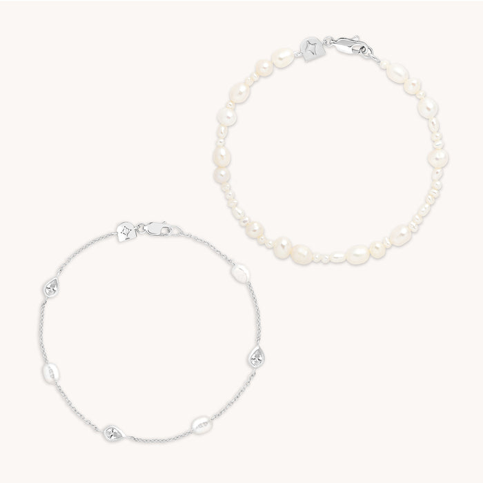 Pearl Bracelet Stacking Set in Silver-Astrid &amp; Miyu