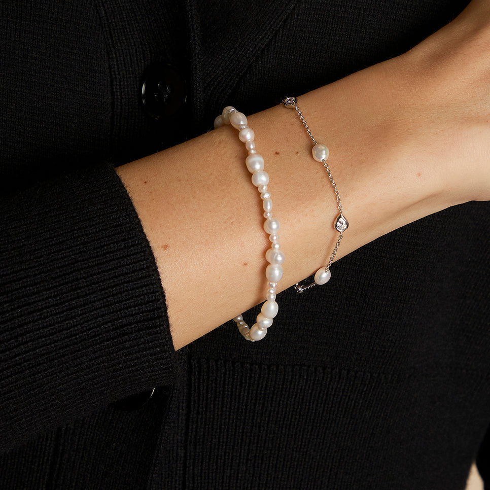 Pearl Bracelet Stacking Set in Silver-Astrid &amp; Miyu
