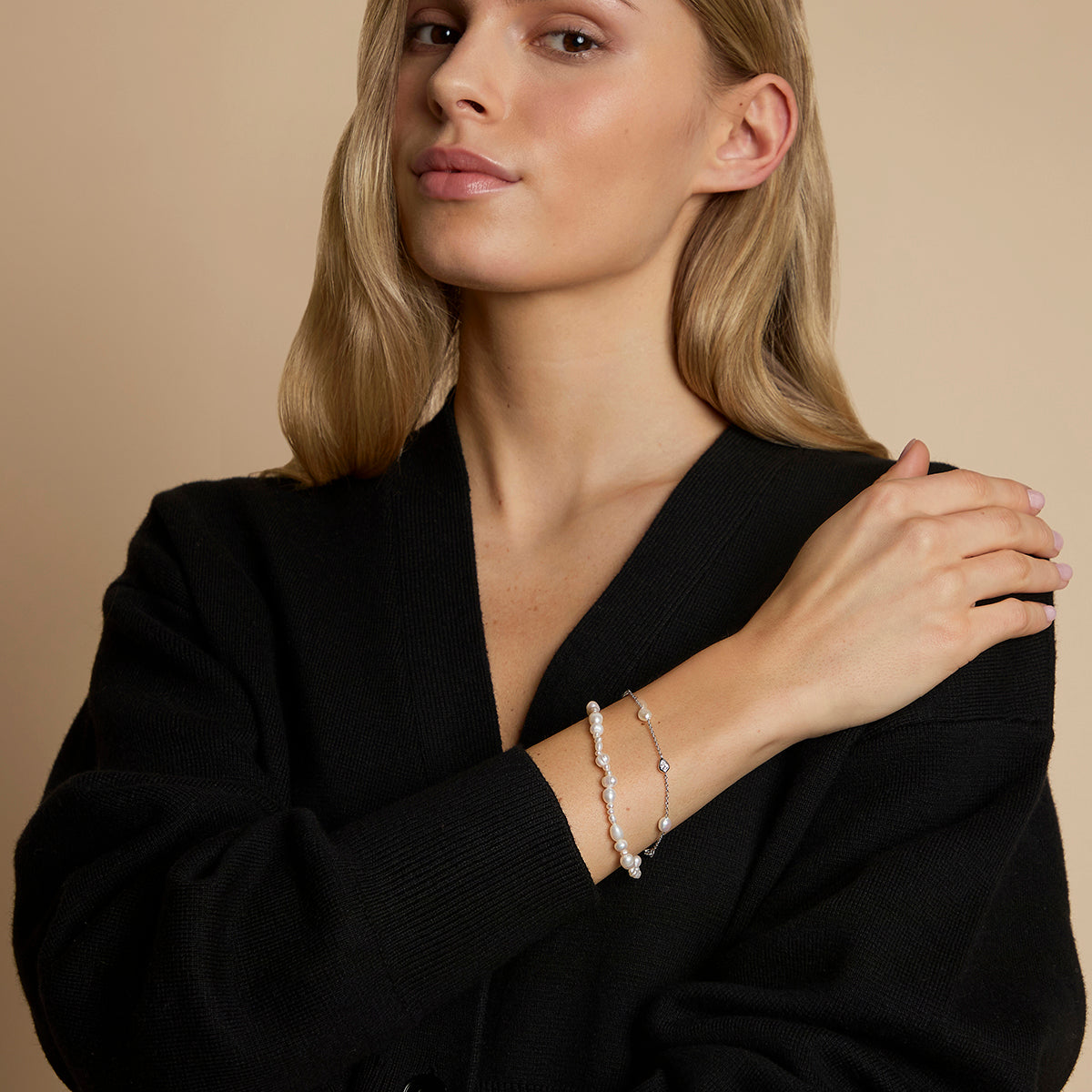 Pearl Bracelet Stacking Set in Silver-Astrid &amp; Miyu