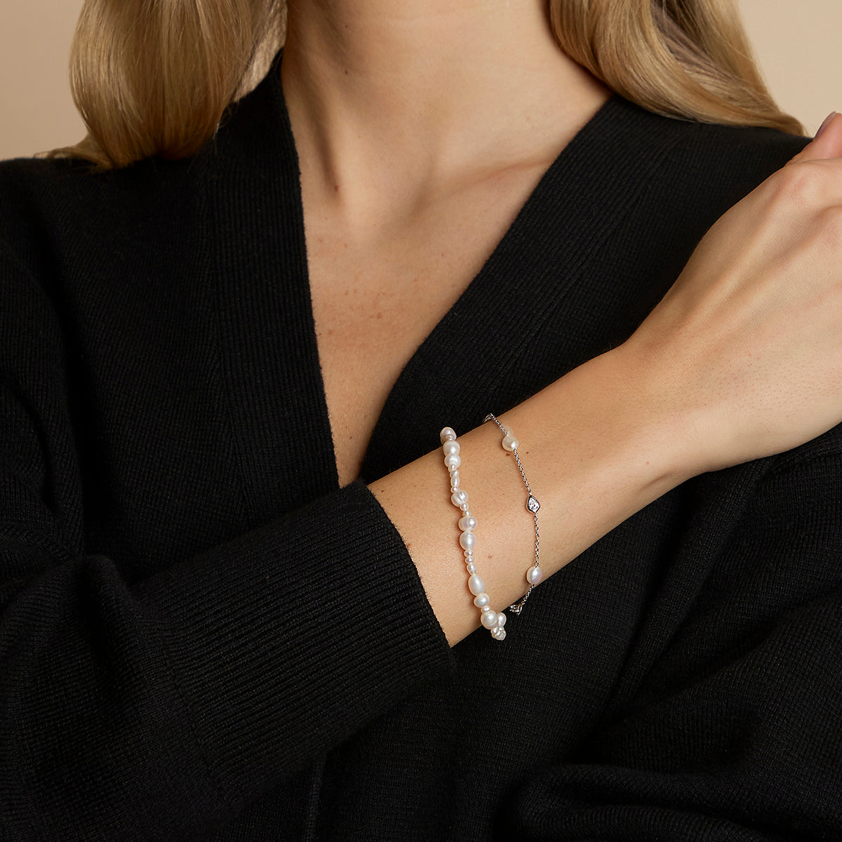Pearl Bracelet Stacking Set in Silver-Astrid &amp; Miyu