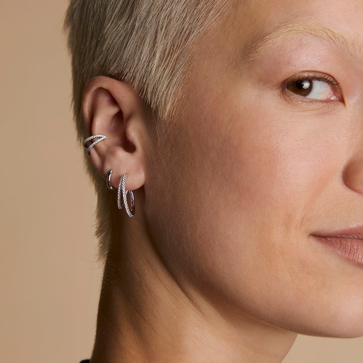 Illusion Hoops Stacking Set in Silver-Astrid &amp; Miyu