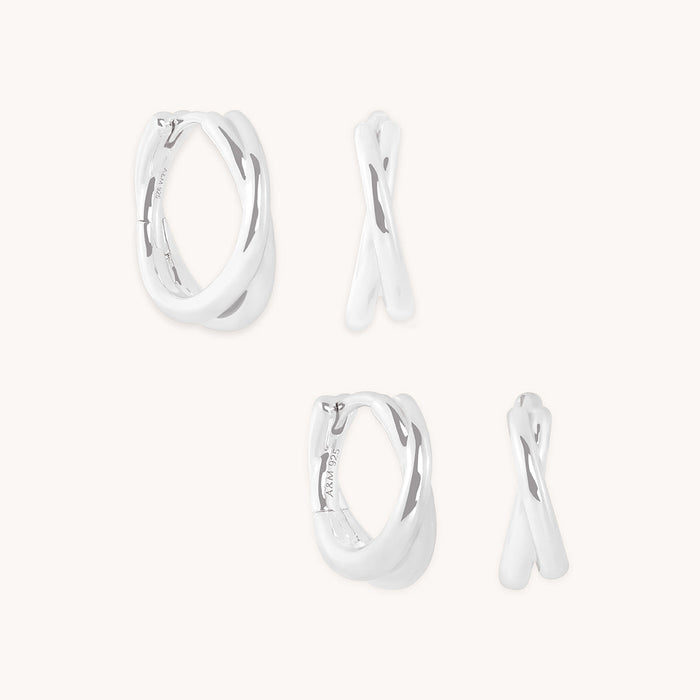 Crossover Illusion Hoops Stacking Set in Silver-Astrid &amp; Miyu