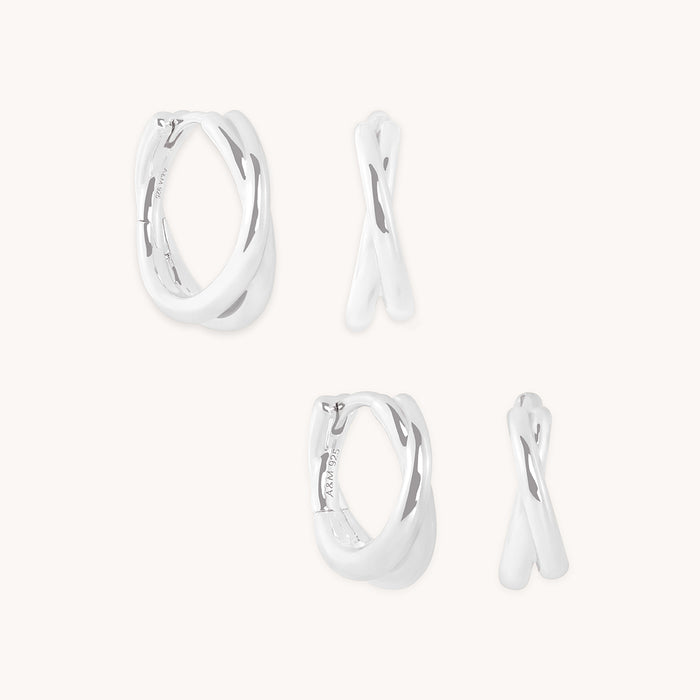 Crossover Illusion Hoops Stacking Set in Silver-Astrid &amp; Miyu