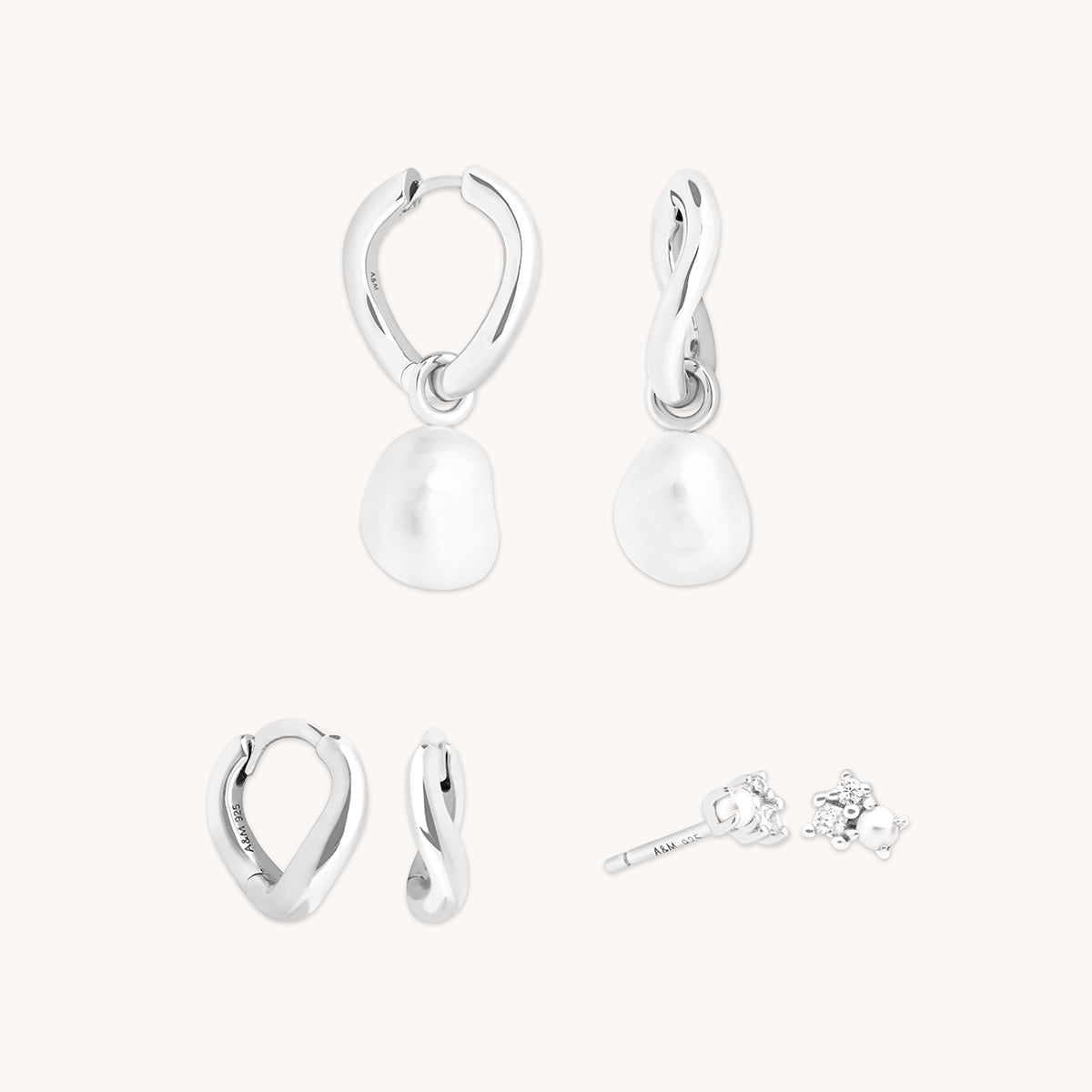 Serenity Pearl Hoops Stacking Set in Silver-Astrid &amp; Miyu
