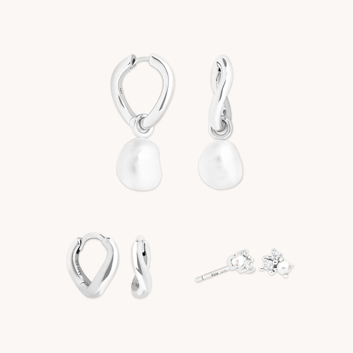 Serenity Pearl Hoops Stacking Set in Silver-Astrid &amp; Miyu