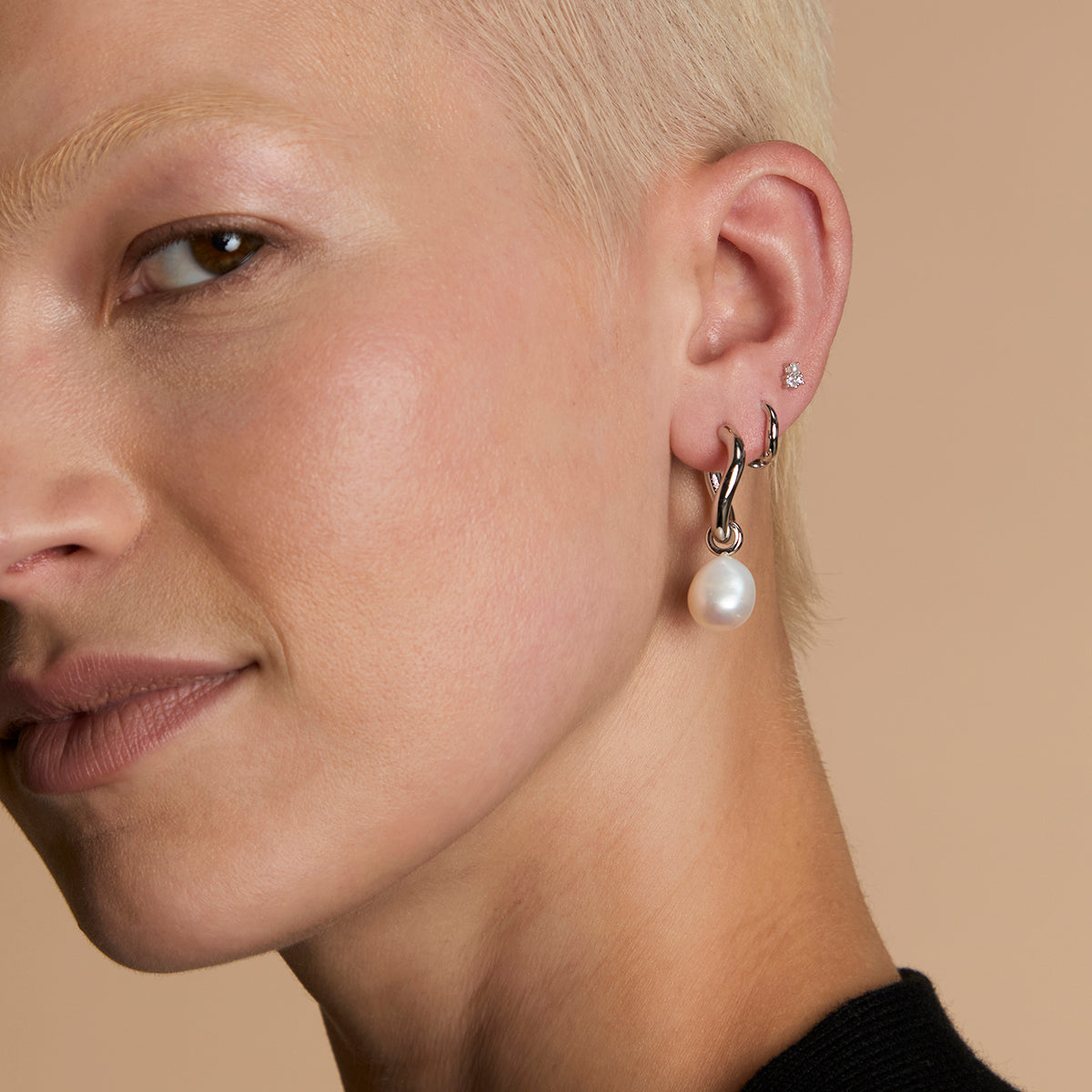 Serenity Pearl Hoops Stacking Set in Silver-Astrid &amp; Miyu