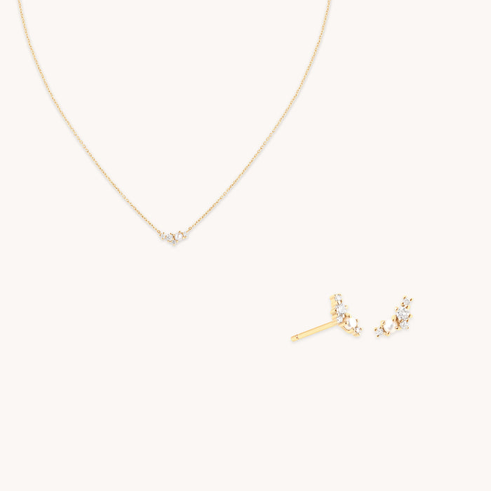 Diamond & Pearl Cluster Stacking Set in Solid Gold-Astrid &amp; Miyu