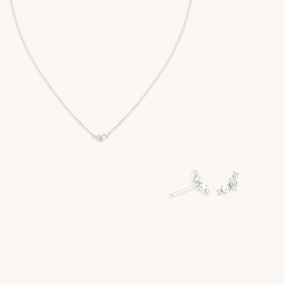 Diamond & Pearl Cluster Stacking Set in Solid White Gold-Astrid &amp; Miyu