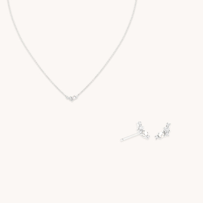 Diamond & Pearl Cluster Stacking Set in Solid White Gold-Astrid &amp; Miyu