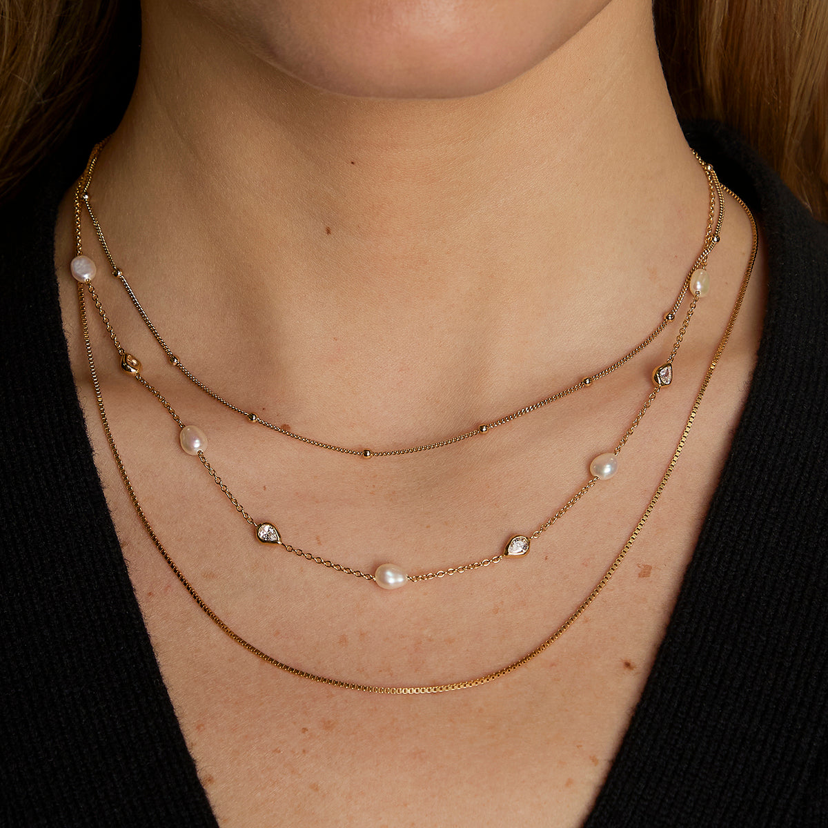 Essential Pearl Necklace Stacking Set in Gold-Astrid &amp; Miyu