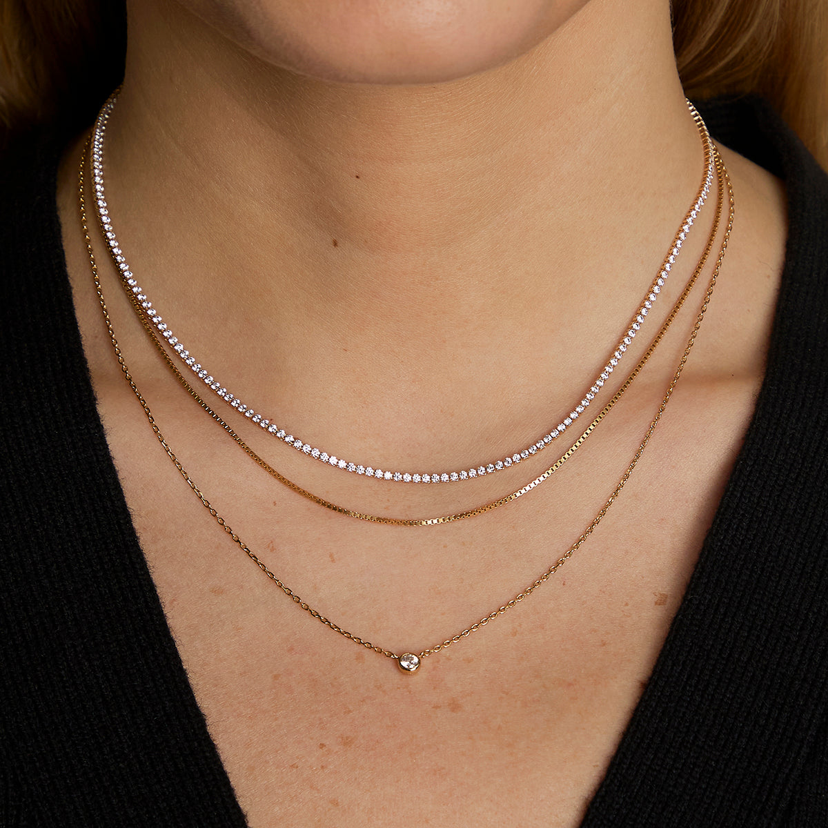 Essential Crystal Necklace Stacking Set in Gold-Astrid &amp; Miyu