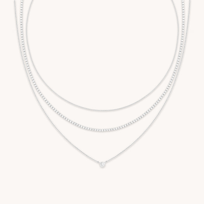 Essential Crystal Necklace Stacking Set in Silver-Astrid &amp; Miyu