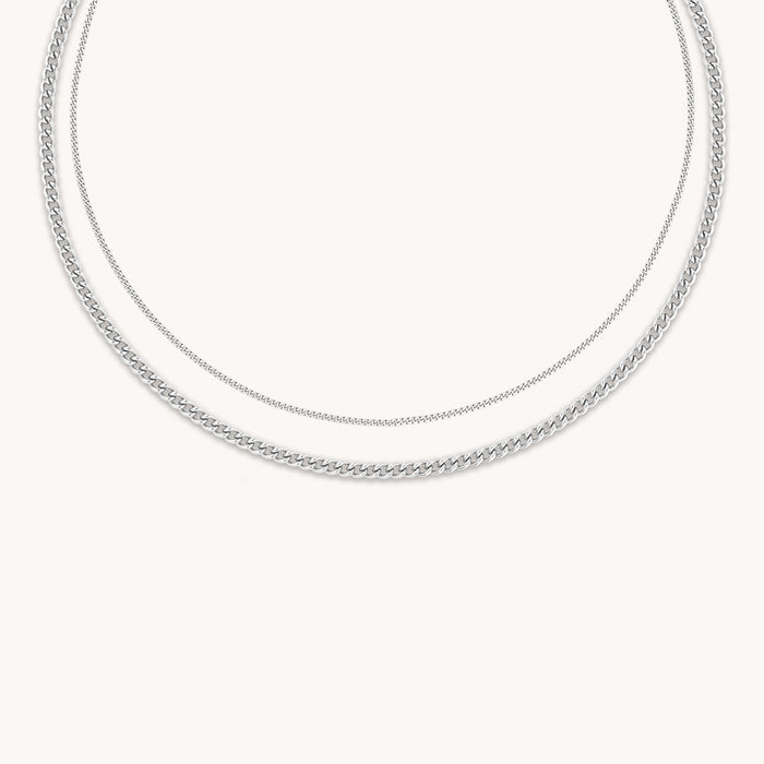 Essential Curb Chain Necklace Stacking Set in Silver-Astrid &amp; Miyu