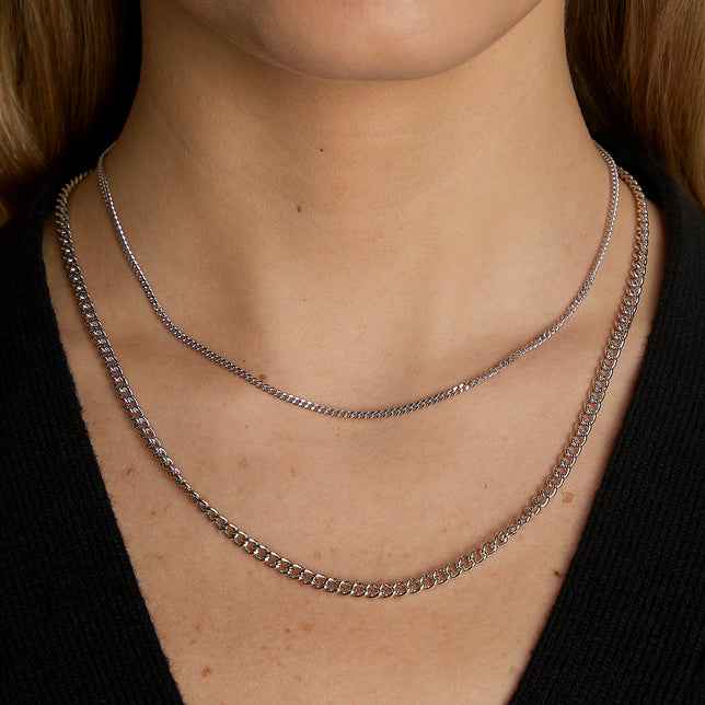 Essential Curb Chain Necklace Stacking Set in Silver-Astrid &amp; Miyu