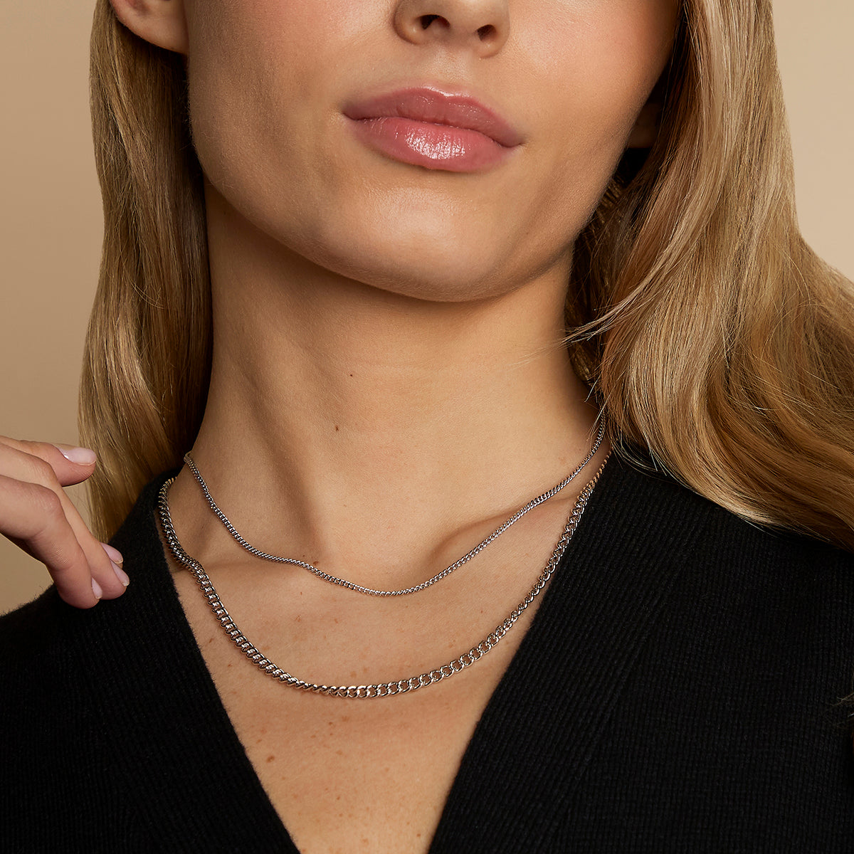 Essential Curb Chain Necklace Stacking Set in Silver-Astrid &amp; Miyu