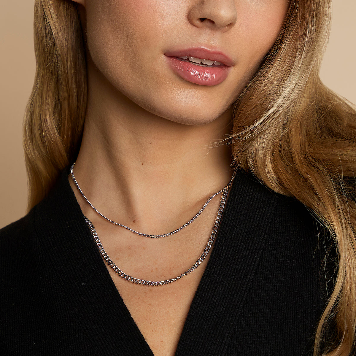 Essential Curb Chain Necklace Stacking Set in Silver-Astrid &amp; Miyu