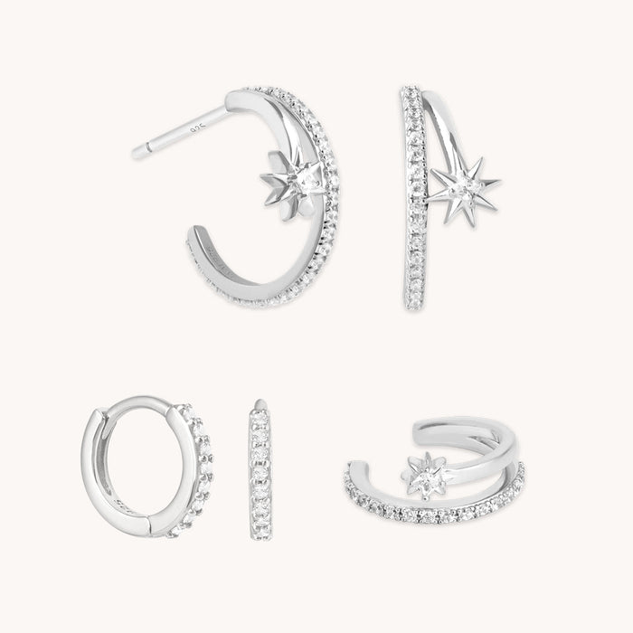 Cosmic Illusion Hoops Stacking Set in Silver-Astrid &amp; Miyu