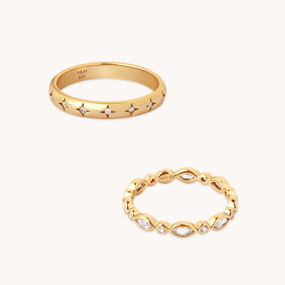 Crystal Band Ring Stacking Set in Gold-Astrid &amp; Miyu