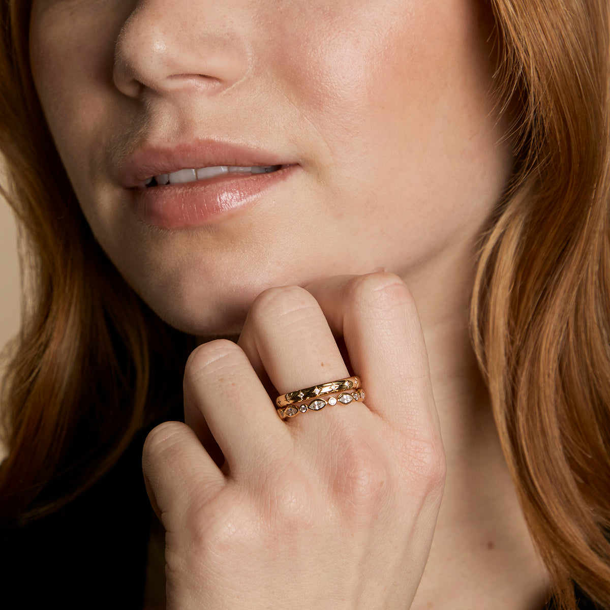 Crystal Band Ring Stacking Set in Gold-Astrid &amp; Miyu