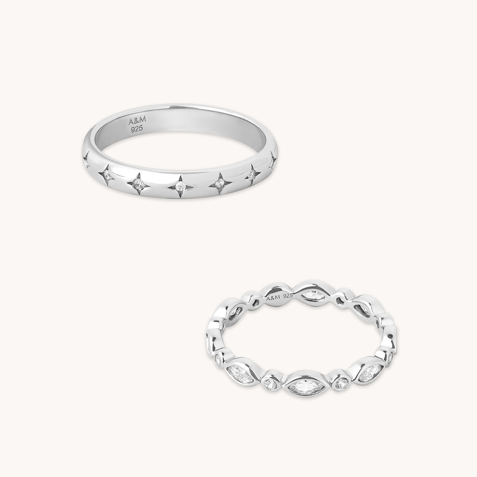 Crystal Band Ring Stacking Set in Silver-Astrid &amp; Miyu