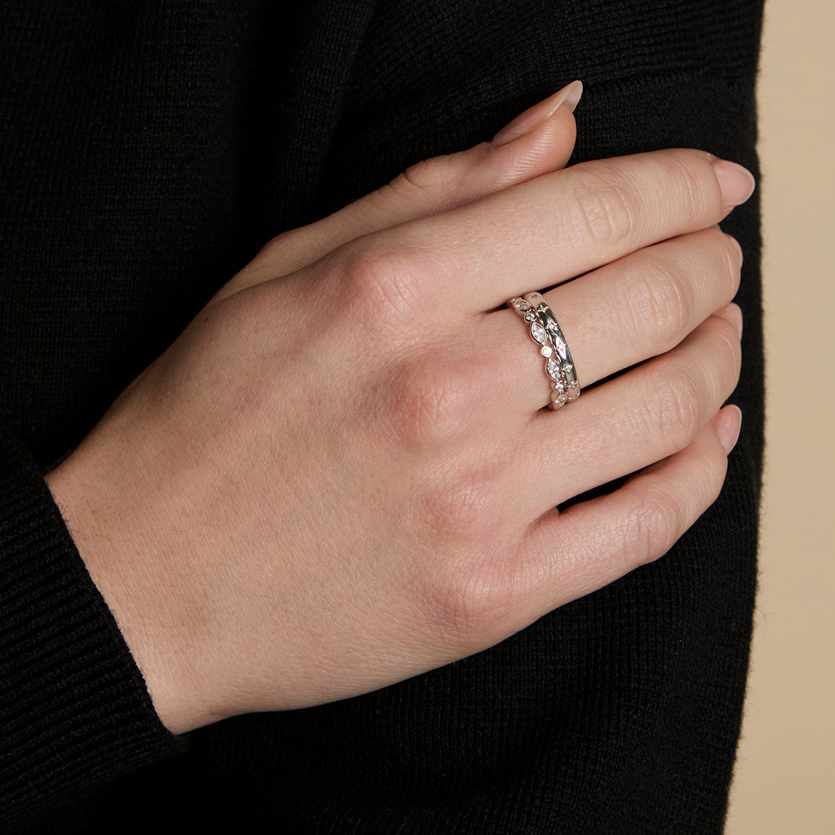 Crystal Band Ring Stacking Set in Silver-Astrid &amp; Miyu