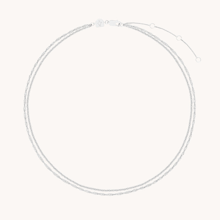Charm Compatible Necklaces & Bracelets - Illusion Twist Double Chain Necklace in Silver - Chain Necklace - Astrid &amp; Miyu
