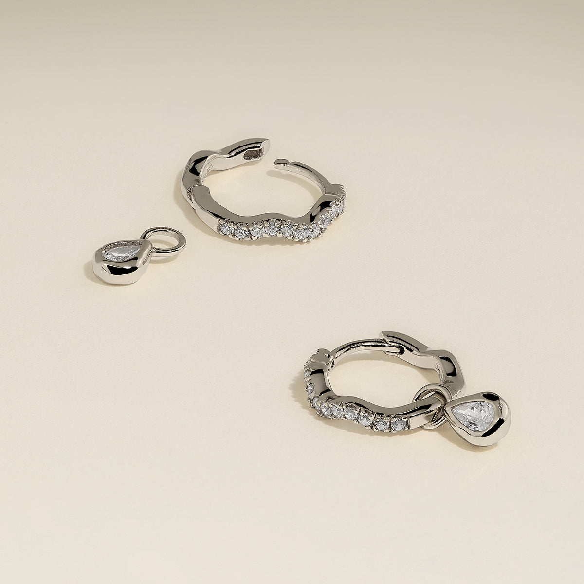 Scalloped Crystal Charm Huggies in Silver-Astrid &amp; Miyu