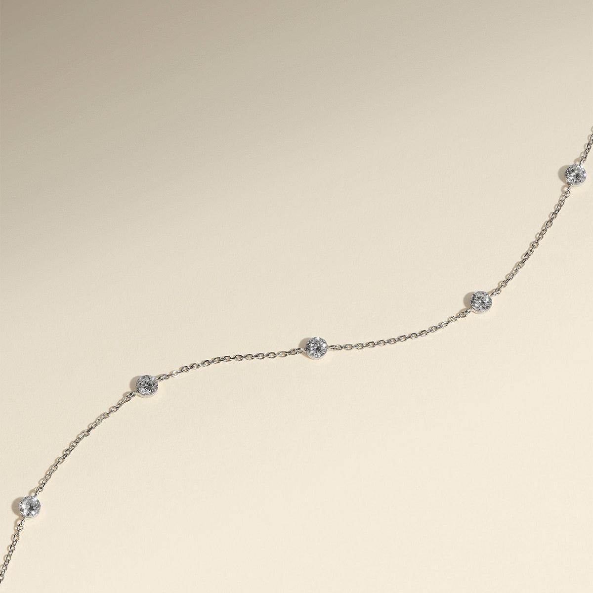 Floating Diamond Charm Necklace in Solid White Gold