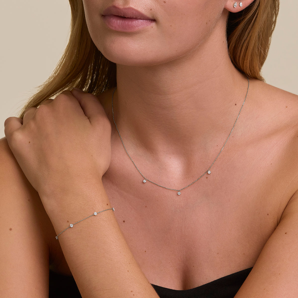 Floating Diamond Charm Necklace in Solid White Gold