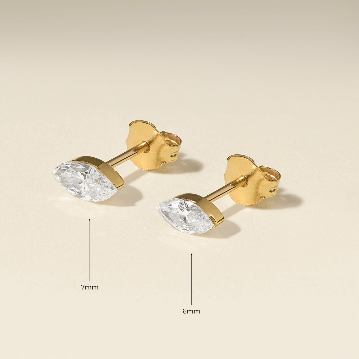 Floating Marquise Diamond Stud Earrings in Solid Gold