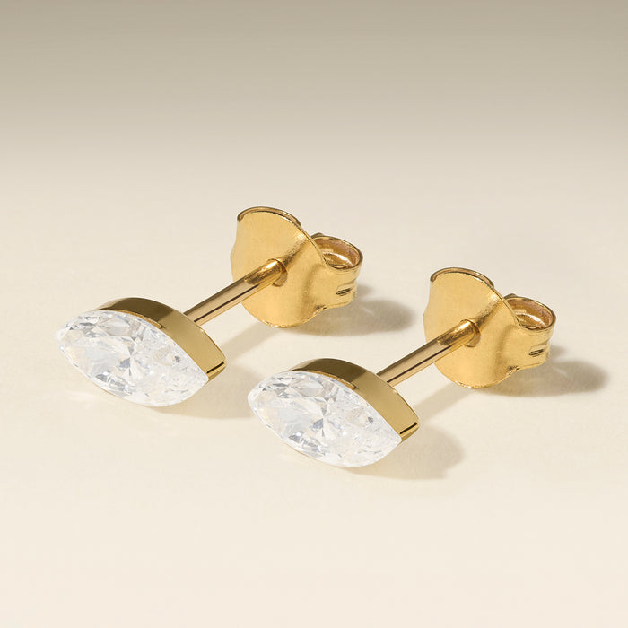 Floating Marquise Diamond Stud Earrings in Solid Gold