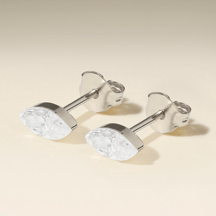 Floating Marquise Diamond Stud Earrings in Solid White Gold