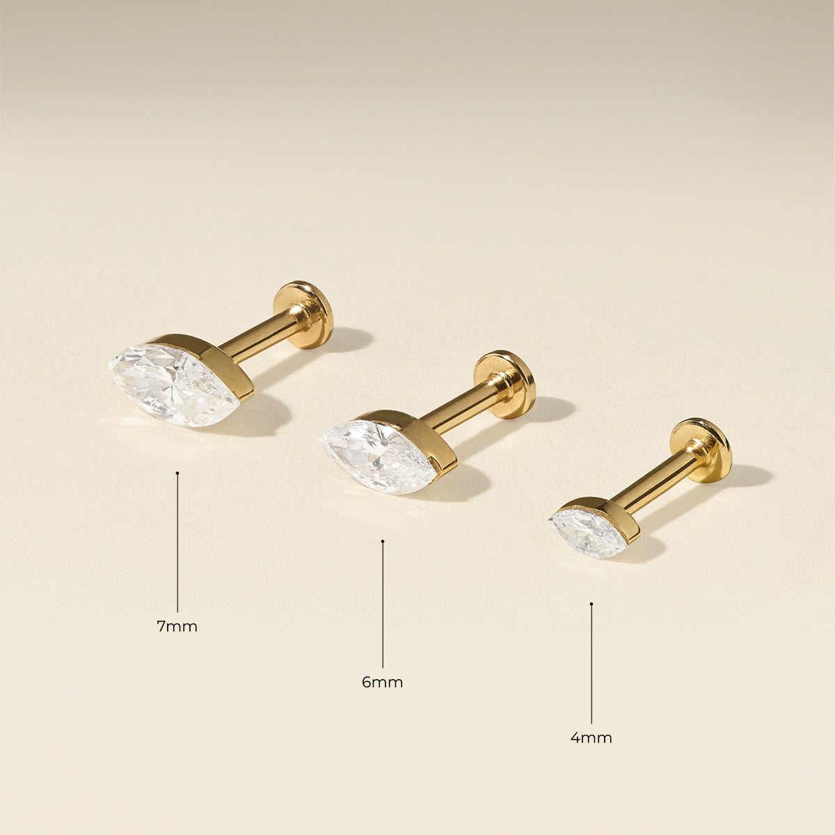 Floating Marquise Diamond Piercing Stud in Solid Gold